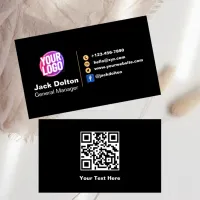 Custom Logo Social Media Gold QR Code Modern Black Business Card