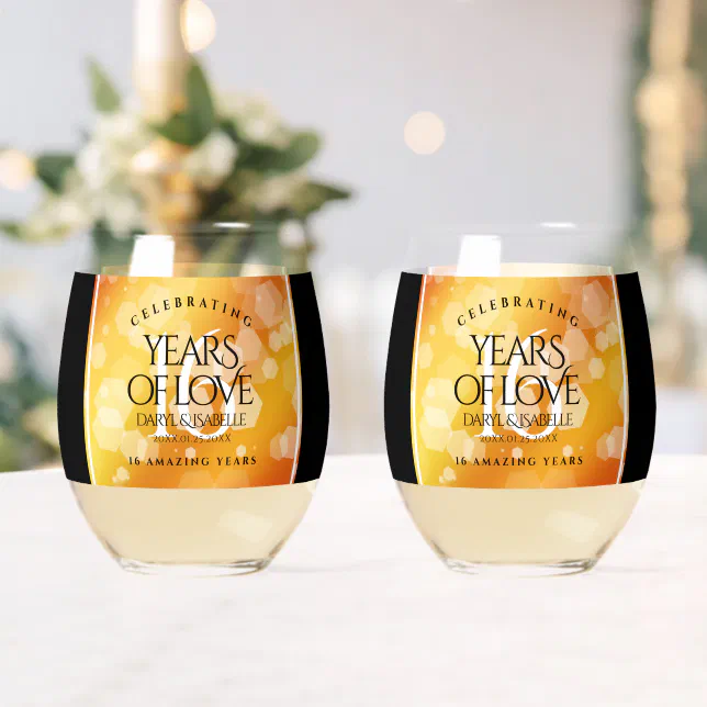 Elegant 16th Golden Topaz Wedding Anniversary Whiskey Glass