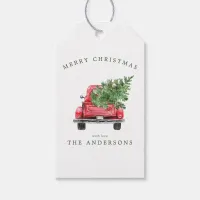 Watercolor Vintage Red Truck Christmas Gift Tags