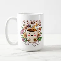 Cute Kawaii Coffee and Flowers Coffee Mug