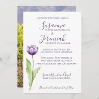 Minimalist Deep Purple Single Tulip Wedding Photo Invitation