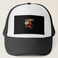 F Caw F Funny Angry Rooster Graphic Retro Style Trucker Hat
