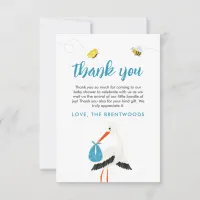 Rustic Stork with Bee & Butterfly Boy Baby Shower Thank You Card