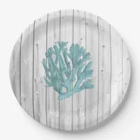 Beach Wood Teal Coral Paper Plates