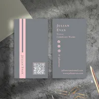 Modern Chic Pink & Grey Scannable QR code Business Card