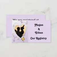 Purple Flowers, Heart, Gold Rings Registry Card