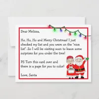 Letter from Santa for Kids | Coloring Page on Back Postcard