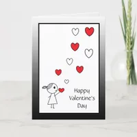 Happy Valentine's Day Card Girl Throwing Hearts