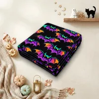 Vibrant Black Gothic Bat Pattern  Fleece Blanket