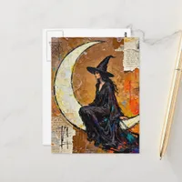A Witch Mixed Media Collage Postcard