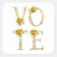 Gold Sunflowers Vote Square Sticker