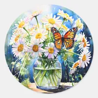 Vase of Daisies Pretty Floral   Classic Round Sticker