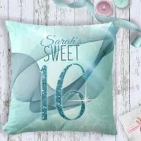 Sparkling Swirls Sweet Sixteen Teal ID652 Throw Pillow