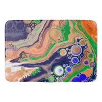 Blue, Coral and Green Pour Painting Fluid Art   Bath Mat