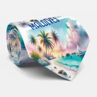 Maldives Luxury Sketch Watercolor  | Neck Tie