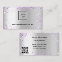 Silver lavender QR code glitter Business Card