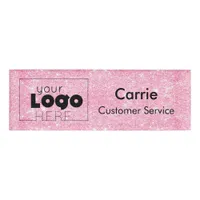 Custom Logo Hot Pink Glitter Employee Name Tag