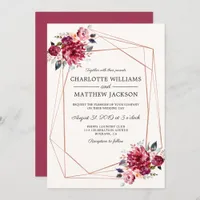 Geometric Copper Rose Gold Watercolor Rose Wedding Invitation