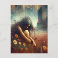 Double Exposure Flowers Abandoned City Woman Postcard