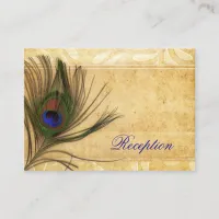 Rustic Peacock Feather wedding reception invite