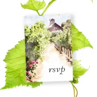 Vineyard and Red Barn Watercolor Wedding RSVP Card