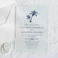 Tropical Beach Palm Tree Nautical Navy Wedding Acrylic Invitations