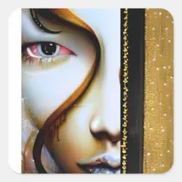 Ethereal Fantasy Art | Gold and Black Square Sticker