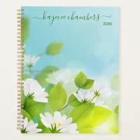 Elegant Personalized White Flowers On Blue Custom Planner