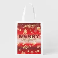 Red Winter Wonderland Merry Christmas Grocery Bag