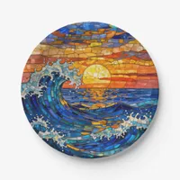 Oceanic Coastal Ocean Waves Sunset   Paper Plates