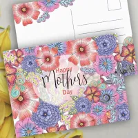 Vibrant Colorful Flowers and Leaves Mother's Day Postcard