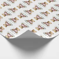 Cute Teddy Bear Pink PJs Sitting on a Cloud Wrapping Paper
