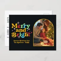 Retro Cheer Merry and Bright Retro Christmas Holiday Postcard