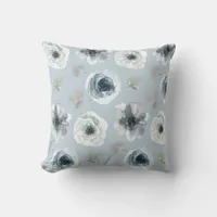 Boho Blue Watercolor Flowers Throw Pillow