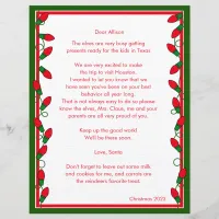 Letter from Santa Red Ornaments Paper Sheet