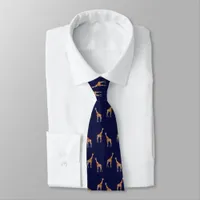 Giraffes Wildlife Pattern Dark Blue Neck Tie