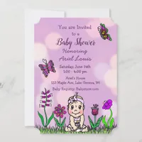 Cute Hand drawn Purple Baby Girl Baby Shower Invitation