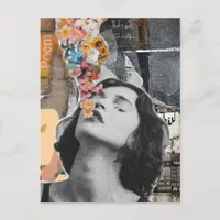 Surreal Woman Floral Poem Collage Postcard