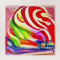 Santa Monica Pier swirly Candy AI Art Jigsaw Puzzle