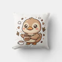 Kawaii Duck Barista Apron Throw Pillow