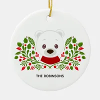 Cute Christmas Bear Photo Ceramic Ornament