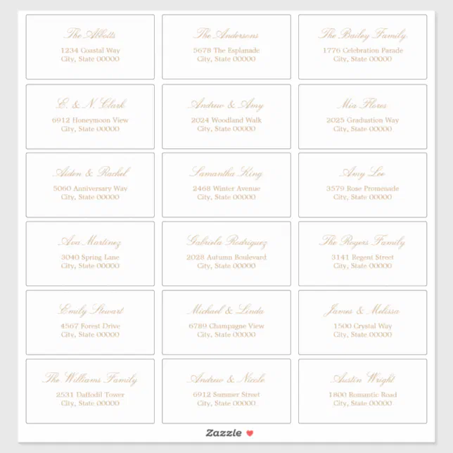 Golden Beige Script 18 Guest Address Labels