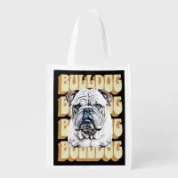 English Bulldog with Retro Font Grocery Bag