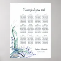 Watercolor Beach Ocean Blue Wedding Seating Chart