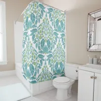 Art Nouveau Turquoise & Green–Vintage Floral  Shower Curtain