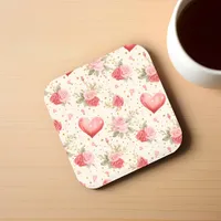 Valentine's Pink and Red Roses and Hearts  Beverage Coaster