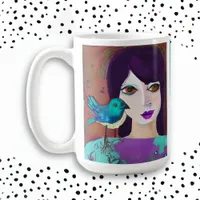 Abstract Girl & Bird Purple and Teal Personalized Coffee Mug