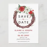 Rustic Poinsettia Winter Foliage Save the Date Announcement Postcard