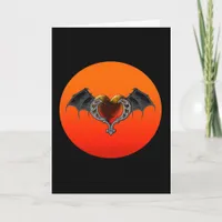 Halloween Goth Orange Heart with Bat Wings Card