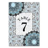 Black and Blue Mandala Wedding Table Number Card